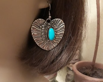 Sterling silver turquoise heart pierced earrings