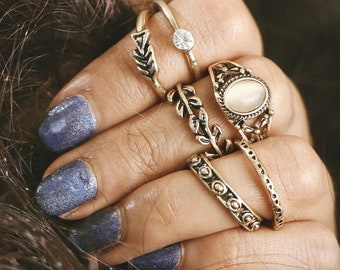 6 pcs stackable bohemian rings, festival boho jewelry, beach and vacation summer jewelry, knuckle rings, tribal accessories