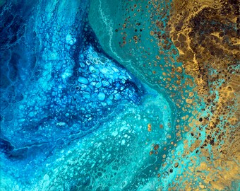 N.24 - Art Painting - Sea Pebbles - Fluid acrylic - Art Acrylic Painting On Canvas By Irena Rudman - Size:16" x 20" (40.5 cm x 51 cm)