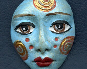 Polymer Clay One of a Kind Spirit Doll Abstract Textured Face Cab Un Drilled SF 16