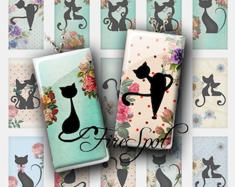 Cartoon Black Cat - Digital Collage Sheet of 1x2 inch and 15x30 mm Dominoes printable images for Pendant Scrapbooking Charms Animal Jewelry