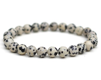 Dalmatian Jasper Bracelet Natural Grade-A 8mm Stones Custom Size Stretch Fit