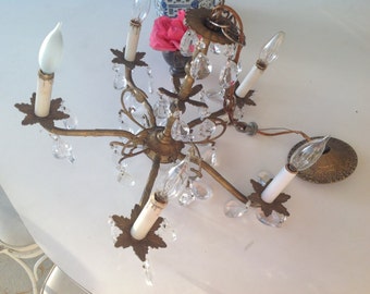 SHABBY CHIC CRYSTAL CHANDELIEr / Vintage Shabby Chic Crystal Chandelier / Paris Apt Cottage Style at Retro Daisy Girl