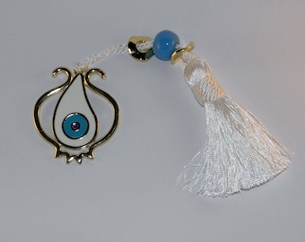 Beautiful Gold Pomegranate Charm with Evil Eye - Metal Good Luck Charm Gift Wrap - Greek Traditional Souvenir - Brass Plated