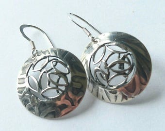 sterling silver handmade embossed domed earrings, hallmarked in Edinburgh