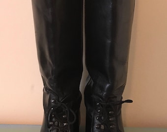 The Rider Italian Made Black Vintage Leather Riding Boots ~ Women's Size 6