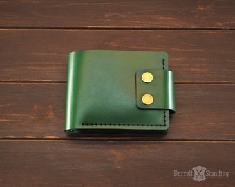 Green leather wallet, billfold wallet, wallet with coin pocket, wallet for men, handmade leather wallet SW0071g