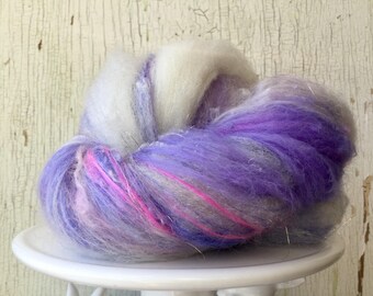 Art batt, fiber batt, wool batt, spinning, 1.2 ounce, Romney, purple, cream, pink