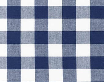 Navy 1" Plaid Cotton, Carolina Gingham, Scarf Fabric,Navy White Plaid Quilting fabric, Apparel Fabric, Gingham cotton Scarf, Robert Kaufman