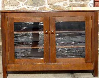 Mission, Arts & Crafts Style TV Cabinet with Glass Doors