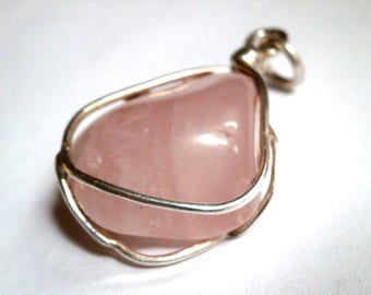 Sterling Silver Pendant, Pink Quartz Stone Pendant, Pink Quartz Pendant Jewelry, Semi Presious Stone Jewelry, Handmade Pendant, Silver Chain