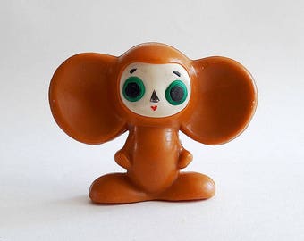 Soviet Сheburashka toy, small brown cheburashka plastic doll USSR