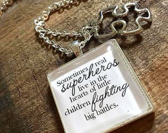 Autism Awareness necklace, Autism teacher gift, Puzzle charm necklace