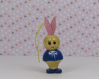 Vintage Easter bunny ornaments 1960s wooden pink blue pastel
