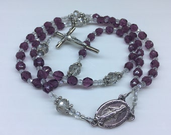 Purple and White Rosary, Prayer Beads, Catholic Rosary