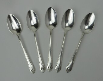Holmes and Edwards Inlaid Silverplate Lovely Lady Teaspoons Lot of 5 Free Shipping
