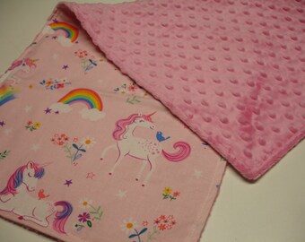 Happy Unicorns Minky Burp Cloth 11 X 26 READY TO SHIP