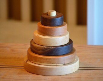 Personalized Organic Wooden Stacking Rings Toy - wood toy - Wooden Shapes Stacking Toy - Ring Stacker - Montessori - waldorf for baby kid