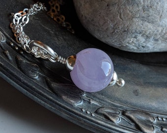 Violet amethyst sterling silver simple round stone solitaire necklace - handmade gemstone jewelry