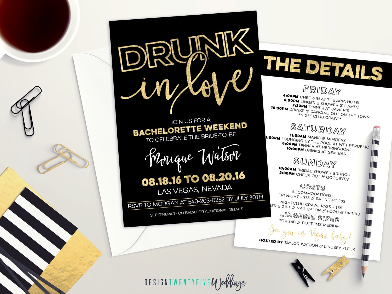 Drunk In Love Bachelorette Party Invitation Black And Gold