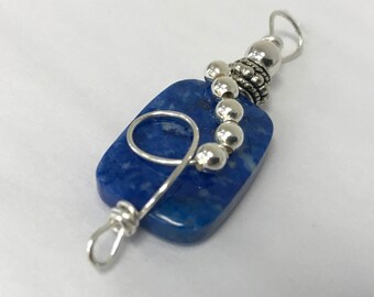 Rectangle Snowflake Lapis Stone Pendant