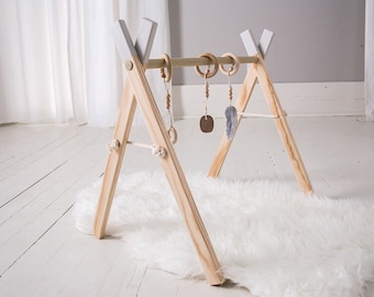 Wooden Play Gym - Grey Baby Gym - Baby Activity Gym - Wooden Baby Play Gym - Activity Gym - Baby Gift - Gender Neutral