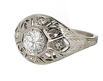 Art Deco 14k white gold .65 carat diamond ring