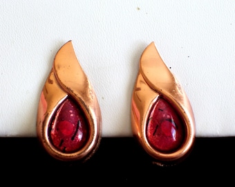 Matisse SARI Earrings, Vintage Matisse Copper Red Enamel Sari Clip Earrings, Matisse Jewellery, MCM Earrings, Vintage Copper Enamel Jewelry