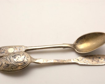 Unique 18th Century Antique Tea Silver Spoons, 1848 Imperial Russian Silver Tea Spoons 875 Silver, Afternoon Tea Spoon, Antique Silverware