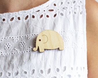 Laser Cut Wooden Elephant Brooch