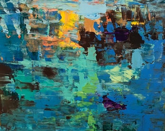 Blue, Yellow, Abstract, Painting, Art, Canvas, 12x12
