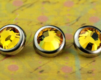 10 Sunflower Crystal Hair Snaps - Round Silver Rim Edition -- Made with Swarovski Crystal Element Rhinestones