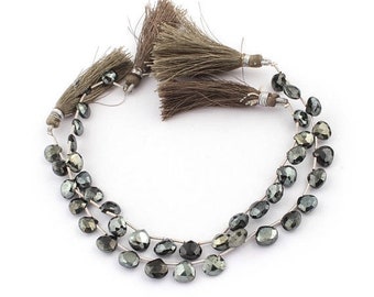 Memorial Day 1 Strand Excellent Quality Black Spinel Gray Coated Faceted Heart Beads Briolettes 8mmx8mm 8 Inches Sb4899