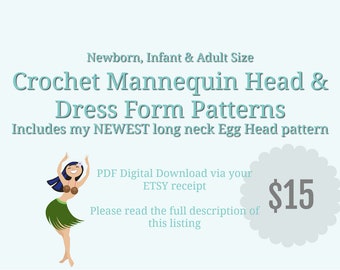 CROCHET PATTERN Mannequin head, Crochet Pattern Baby Dress Form, Mannequin Head Pattern, Female Dress Form Pattern