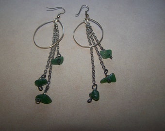 Silver Shoulder Duster Sea Glass Dangle Pierced Earrings