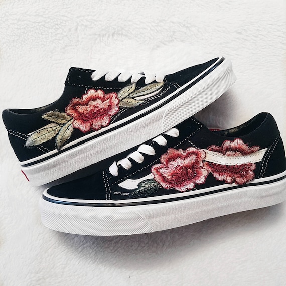 LOW TOP Unisex Custom Rose Floral Embroidered Patch Vans