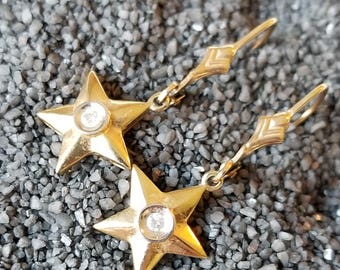 10K Yellow Gold Star Leverback Dangle Earrings (st - 2171)
