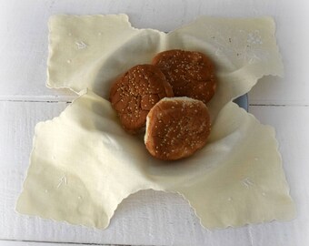 Bread Basket Cover, Roll, Bread Warmer, Pale Yellow with Embroidery, Shabby Roll Warmer, Bread Basket Liner