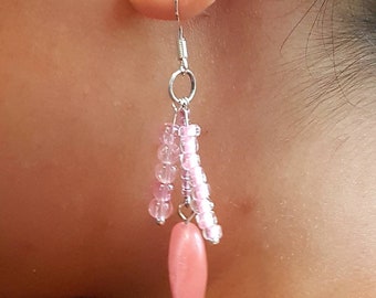 Pink stone and glass cluster earrings, gift for her