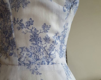 Handmade dress - vintage style - 1950s pattern - summer dress - day dress - wedding guest -blue & white - toile de jouy - fully lined