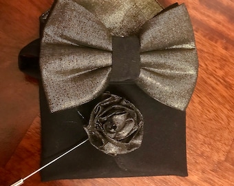 Gold Shimmer and Black Bow Tie Set