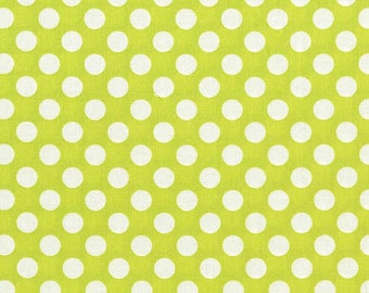 Michael Miller Fabric Lime Green Ta Dot Fabric, White Polka Dots 1 yard