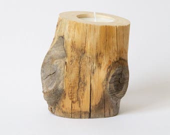 Candle holder natural wood