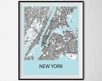 New York Map Poster Print - Black and White