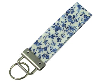Key Chain / Key Fob Blue Toile With Optional Initials