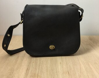 Vintage Coach, Stewardess Bag, Black Leather, Crossbody Bag, Made in NYC, Leather Coach bag