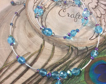 Crystal choker, Choker necklace, Crystal necklace, Aurora Borealis, Bangle, Bangle bracelet, Aurora jewellery, AB jewellery, Silver, OOAK