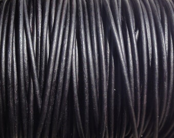10 Yards 1mm Leather Cord Black Natural Dyed Matte Finish - 1.0mm leather cord