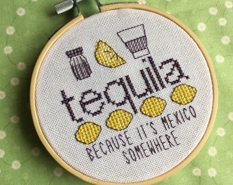 Cross Stitch Pattern - PDF - Tequila - because it's mexico somewhere - lemon - salt - shots - Nerdy - Booze - Subversive - Naughty - Fun