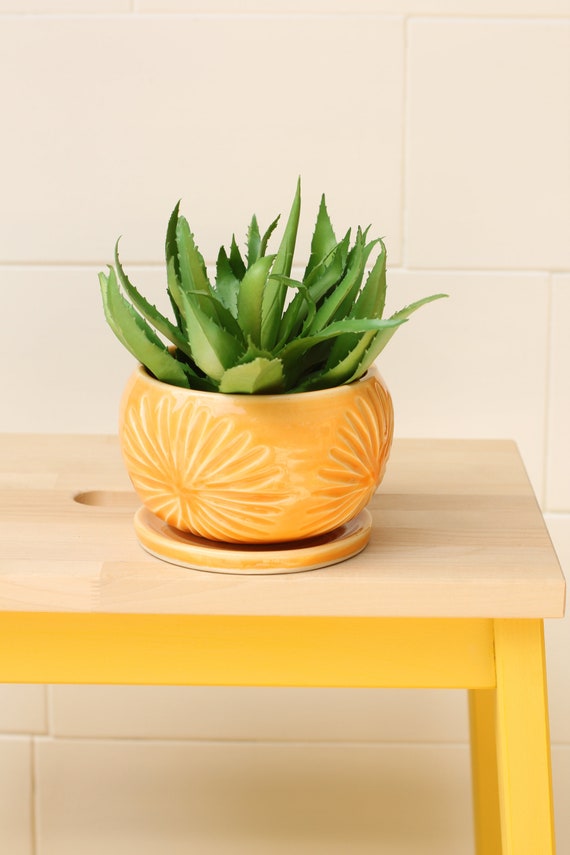 orange succulent planter // cactus planter // succulent pot // ceramic pot // flower pot